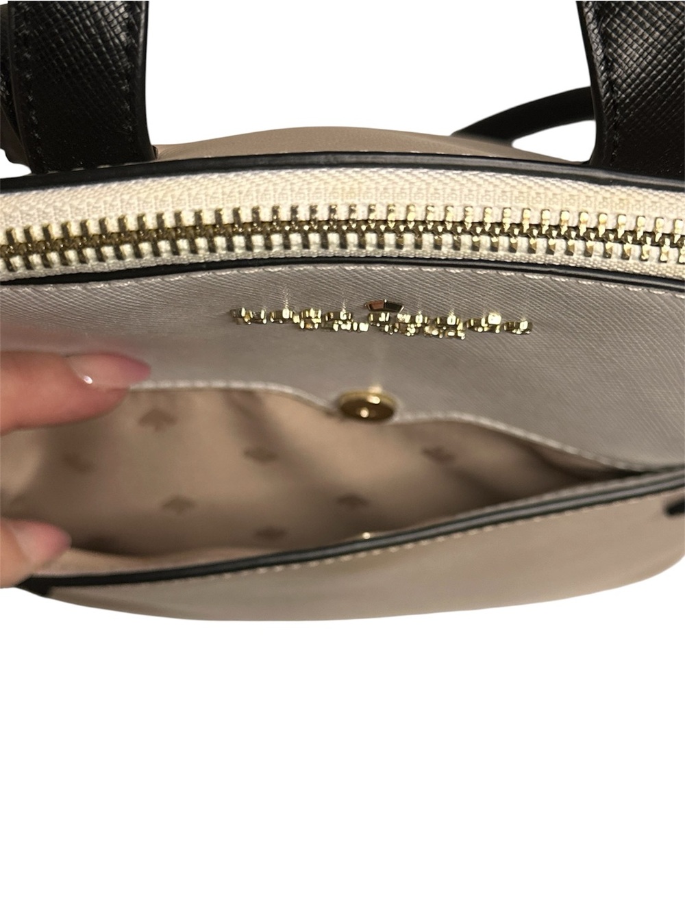 Kate Spade NY Staci Dome Leather Medium Backpack colorblock warm beige black - Picture 4 of 8